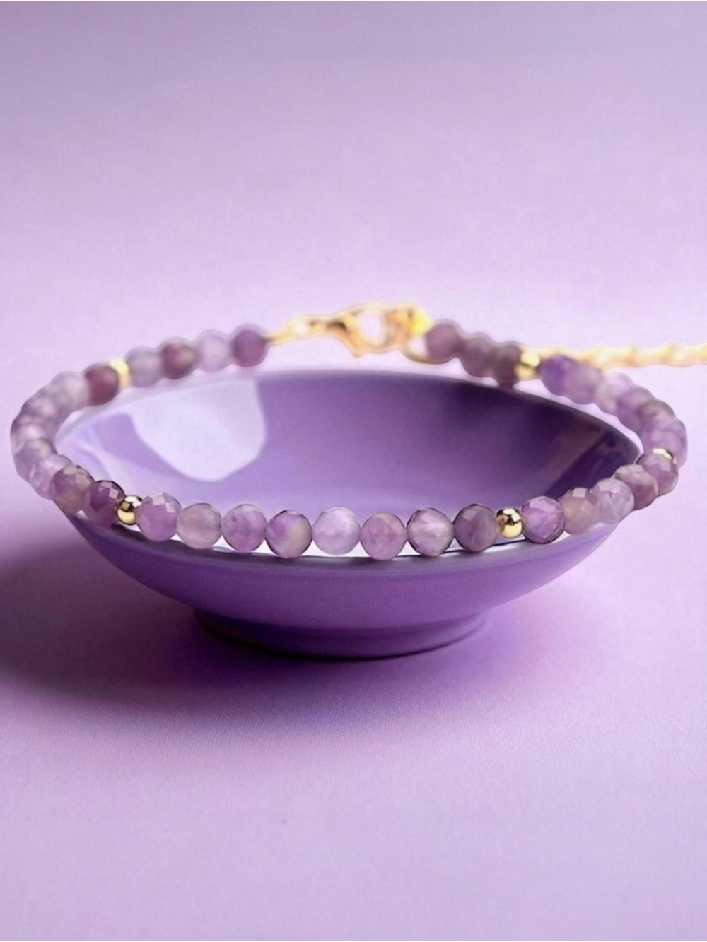 18k Golf Plated Amethyst Beaded Bracelet. New.